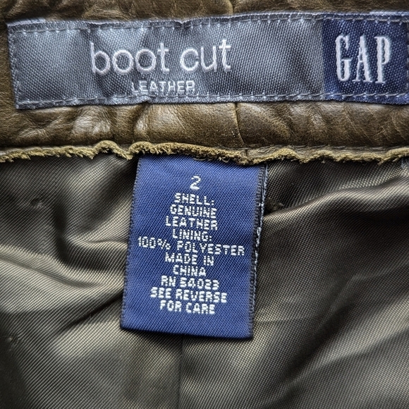 GAP Genuine Leather Bootcut Pants Jeans Olive Green Y2K Vintage Size 2 - Picture 10 of 16